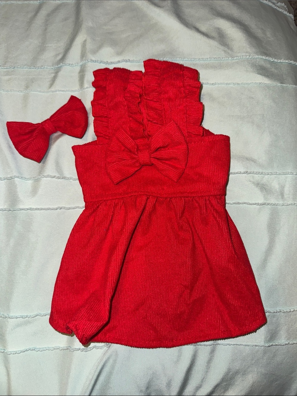 SHEIN Red Ruffle Bow Dog Dress with Matching Bow